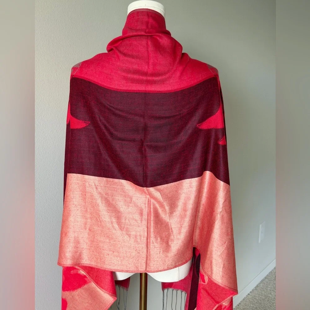 Floral Ombré Red and Pink Scarf Wrap Shawl-72’& 27’
